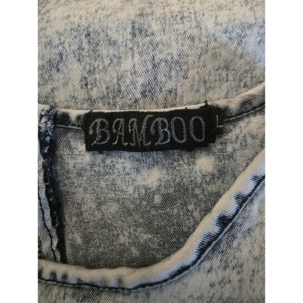 Bamboo Juniors Acid Wash Denim Dress Size L Ladder Cutout Zip Front Y2K - Picture 3 of 6